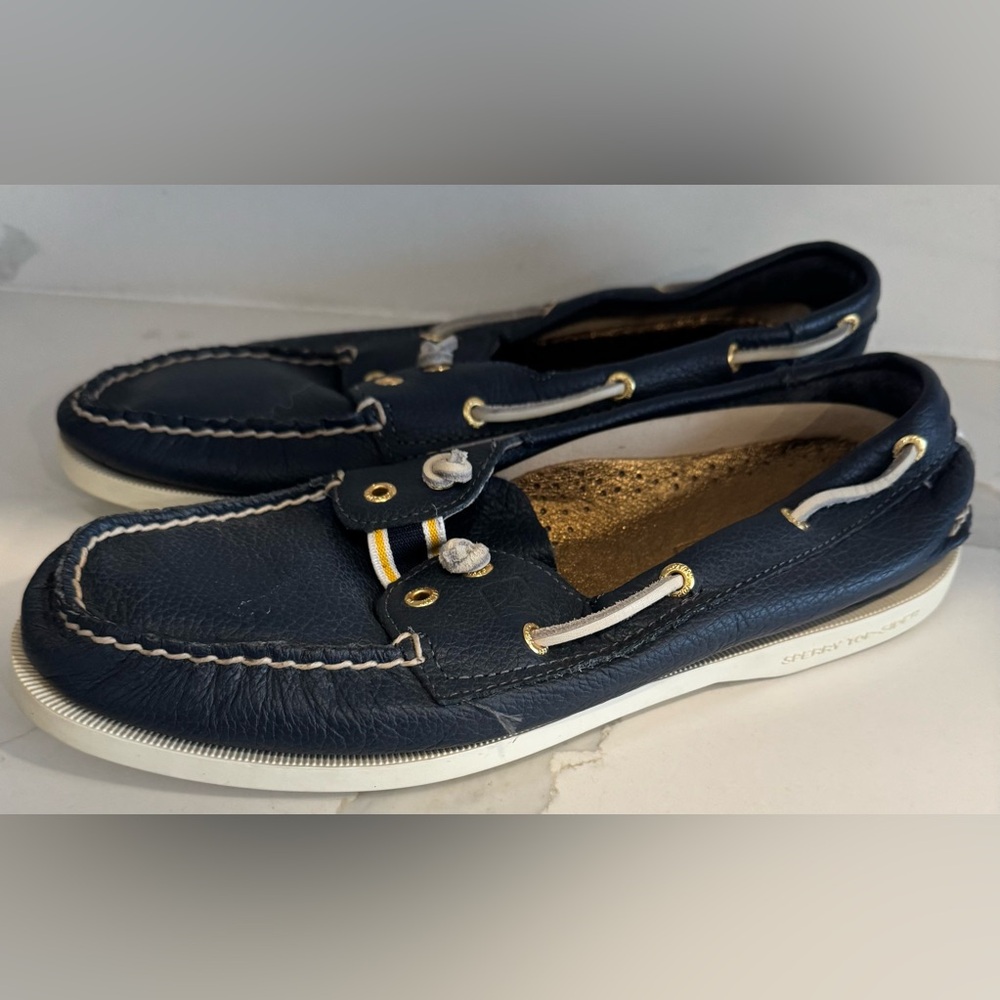 Sperry Top-Sider Leather Women A/O 2-Eye boat shoes blue slip-on Y2K street 9.5